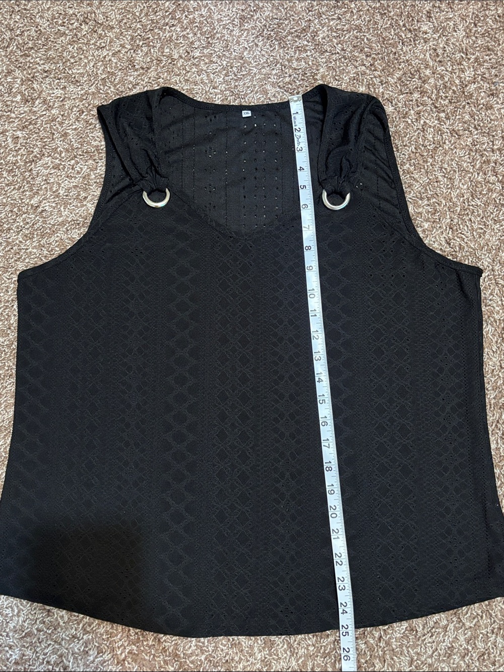 Women’s Black Eyelet Knot-Shoulder Tank with Metal Ring Detail - Picture 4 of 5